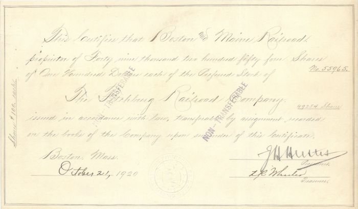 Boston and Maine Railroad - Stock Certificate