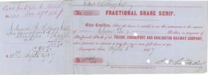 Toledo, Logansport and Burlington Railway Co. - Railroad Stock Certificate