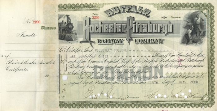 Buffalo, Rochester and Pittsburgh Railway Co. - Stock Certificate