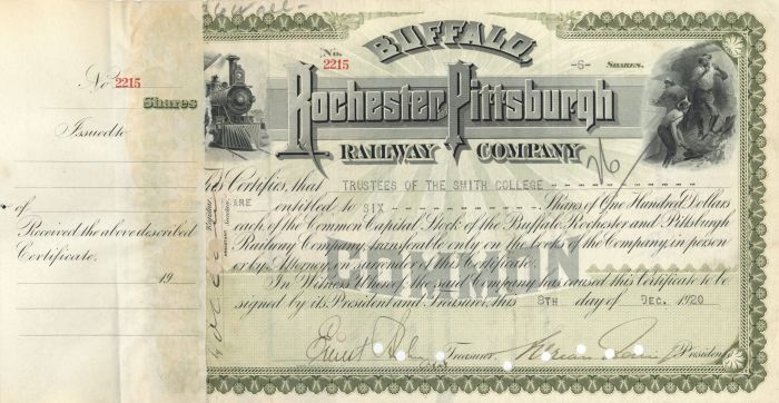 Buffalo, Rochester and Pittsburgh Railway Co. - Stock Certificate