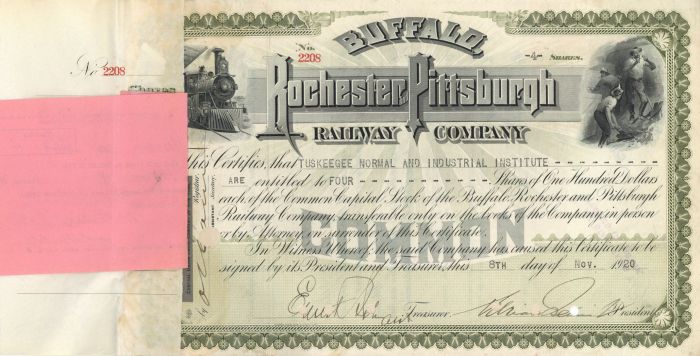 Buffalo, Rochester and Pittsburgh Railway Co. - Stock Certificate