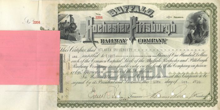 Buffalo, Rochester and Pittsburgh Railway Co. - Stock Certificate