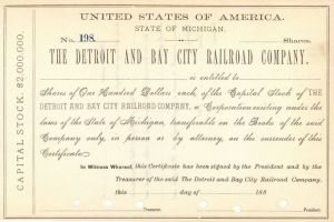 Detroit and Bay City Railroad Co. - Railway Stock Certificate