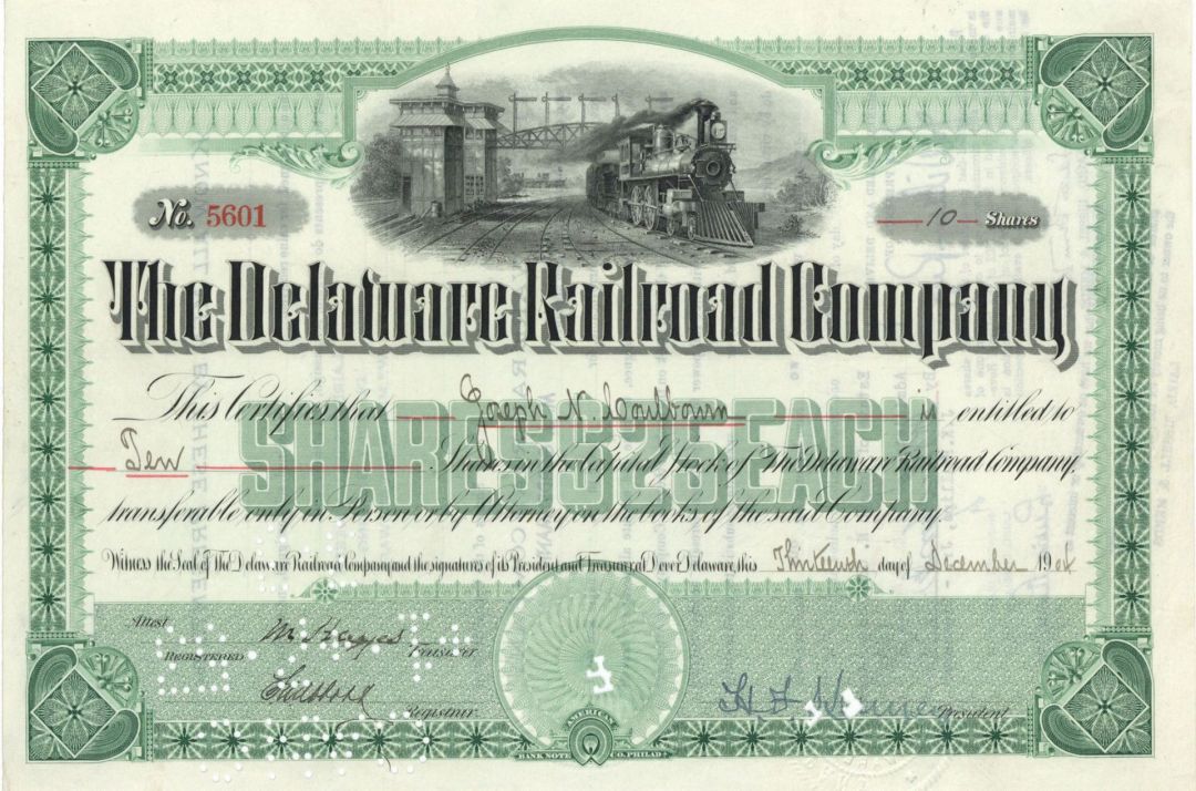 Delaware Railroad Co. - 1904 dated Railway Stock Certificate