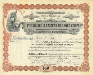 Pittsburgh and Eastern Railroad Co. - 1898-1905 dated Railway Stock Certificate