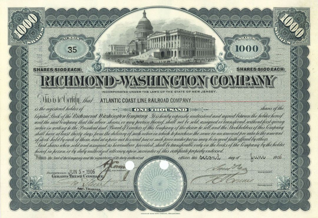 Richmond-Washington Co. -  Stock Certificate