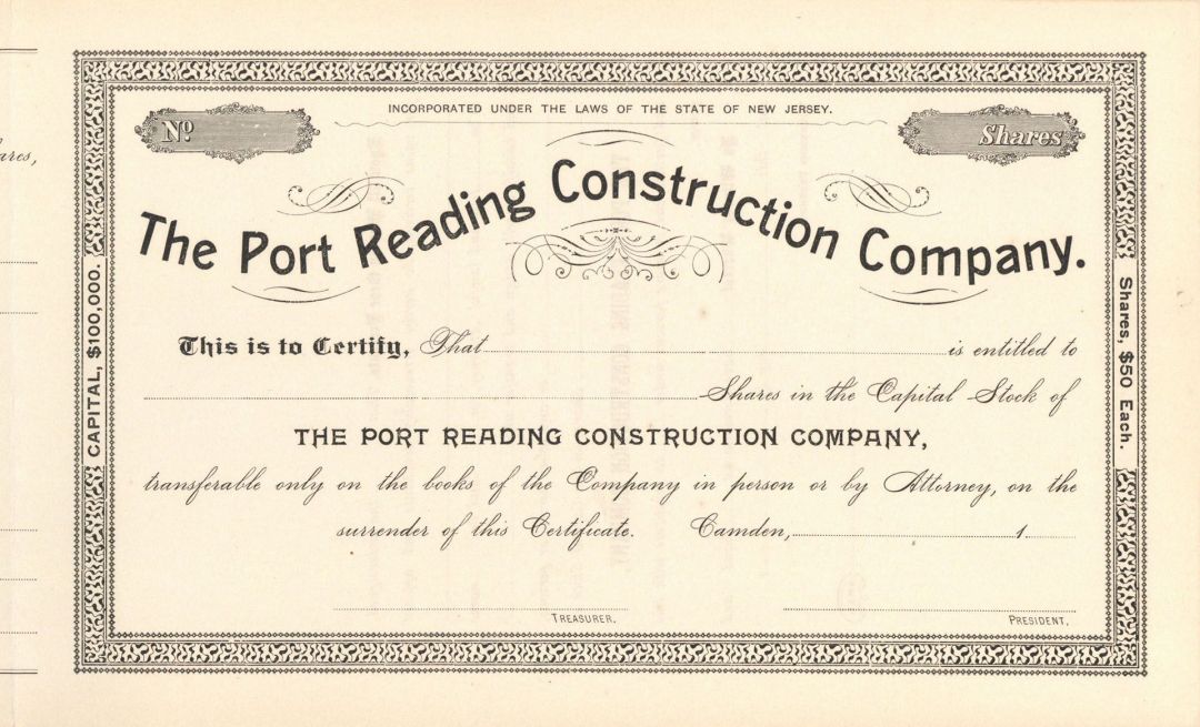 Port Reading Construction Co. - Stock Certificate