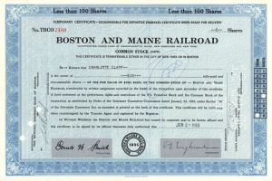 Boston and Maine Railroad - Stock Certificate