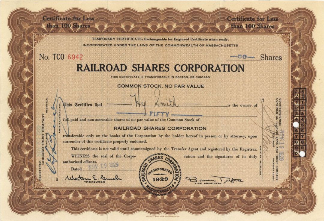 Railroad Shares Corp. - Stock Certificate