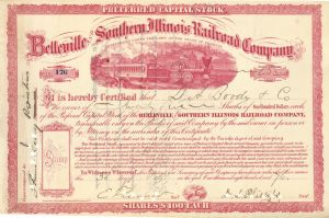 Belleville and Southern Illinois Railroad Co. - 1876 dated Railroad Stock Certificate