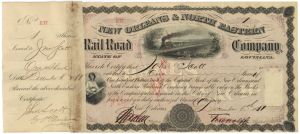 New Orleans and North Eastern Rail Road Co. - 1880-1882 dated Louisiana Railway Stock Certificate - Close Margins - Very Rare Railroad Item