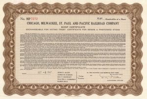 Chicago, Milwaukee, St. Paul and Pacific Railroad Co. - 1947 dated Railroad Stock Certificate