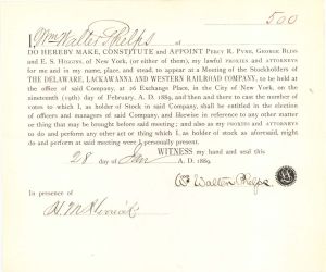Delaware, Lackawanna and Western Railroad Co. Apppointment - 1889 dated Railroad Stock Appointment