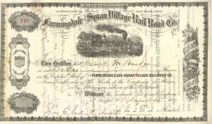 Farmingdale and Squan Village Railroad Co. - 1877 dated Railroad Stock Certificate