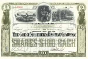 Great Northern Railway Co. - 1905 dated Railroad Stock Certificate - Gorgeous Design