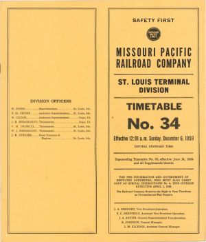 Missouri Pacific Railroad Company Timetable - 1959 dated Railroad Train Time Table No. 34