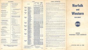 Norfolk and Western Railway Passenger Train Schedule - 1968 dated Railroad Schedules