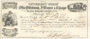 Pittsburgh, Ft. Wayne and Chicago Railroad Co. Interest Scrip -  1857 or 1858 dated Stock Certificate