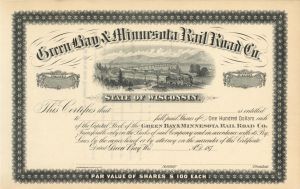 Green Bay and Minnesota Rail Road Co. - Unissued Railroad Stock Certificate