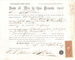 Cleveland, Painesville and Ashtabula R.R. Co. - 1867 and 1866 dated Railroad Stock Transfer with Revenue Stamp