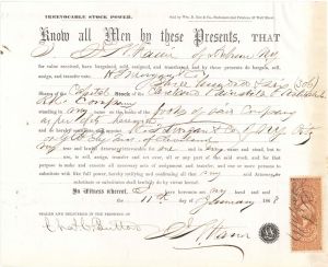 Cleveland, Painesville and Ashtabula R.R. Co. - 1868 dated Railroad Stock Transfer with Revenue Stamp