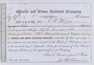 Morris and Essex Railroad Co. - 1854 dated Railroad Stock