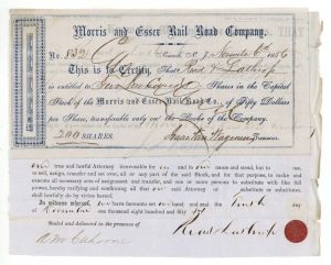 Morris and Essex Rail Road Co. - 1856 or 1857 dated Railroad Stock and Transfer