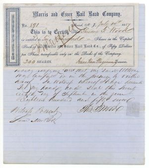 Morris and Essex Rail Road Co. - 1857 dated Stock and Appointment Sheet