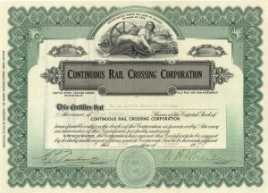 Continuous Rail Crossing Corp. - 1929 dated Stock Certificate