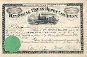 Hannibal Union Depot Co. - 1906 dated Stock Certificate