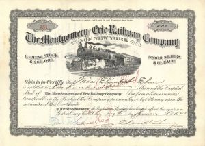 Montgomery and Erie Railway Co. of New York - 1921 dated Stock Certificate