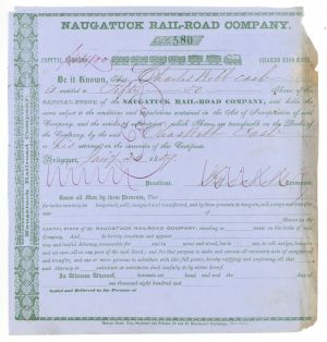 Naugatuck Rail-Road Co. - 1857 dated Stock Certificate