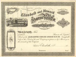 Elizabeth and Newark Horse R.R. Co.  - Unissued Stock Certificate