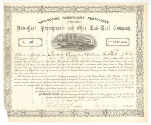 New-York, Pennsylvania and Ohio Rail-Road Co.  - 1881 dated Stock Certificate