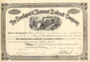 Brockport and Shawmut Railroad Co. - 1889 dated Stock Certificate