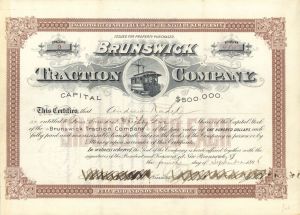 Brunswick Traction Co. - 1896 dated Stock Certificate