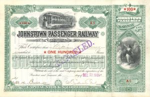 Johnstown Passenger Railway Co. - 1901 dated Pennsylvania Stock Certificate