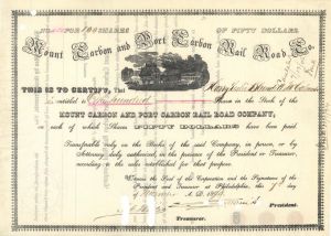 Mount Carbon and Port Carbon Rail Road Co. - 1894 dated Stock Certificate