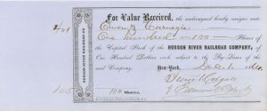 Hudson River Railroad Co. - 1866 dated Railroad Stock Certificate