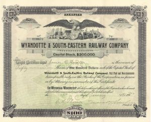 Wyandotte and South-Eastern Railway Co. - 1903 or 1904 dated Stock Certificate