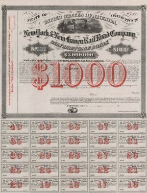 New York and New Haven Rail Road Co.  - Unissued $1,000 Bond dated 1865