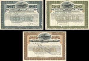 International Mercantile Marine Co. - 1917-20's dated Set of 3 Bonds - Co. that Made the Titanic - 3 Different Colors - International Navigation Company