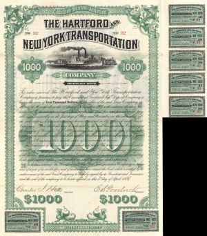 Hartford and New York Transportation Co. (Uncanceled) - 1887 dated $1,000 Bond