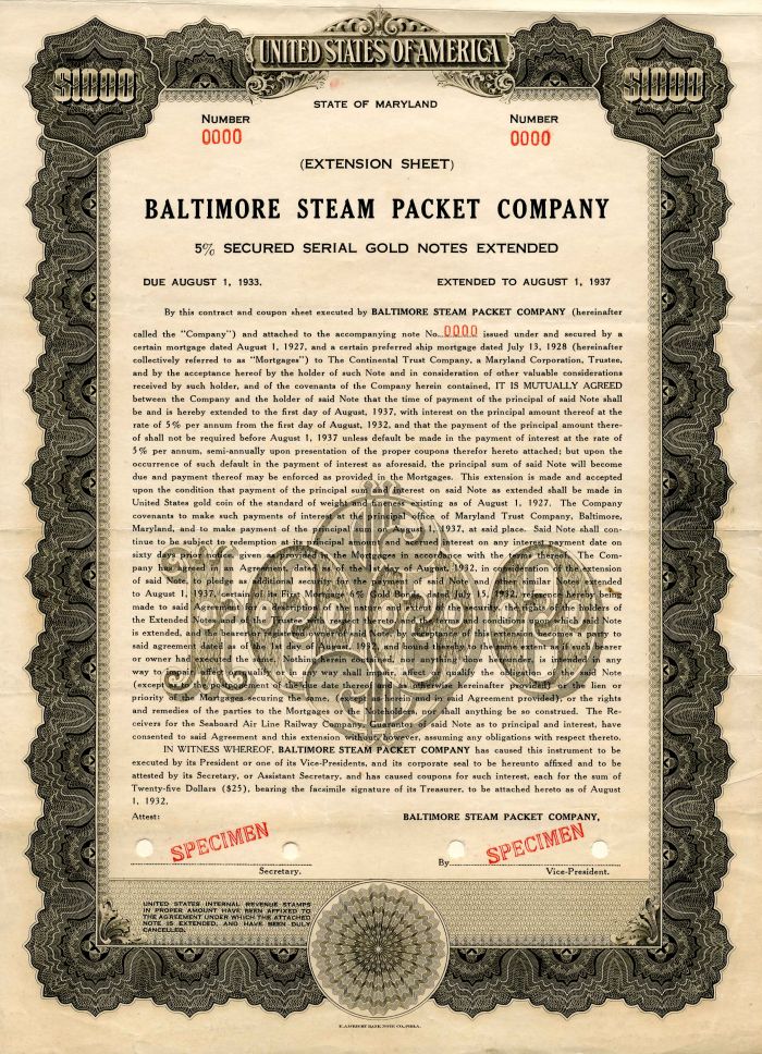 Baltimore Steam Packet Co. - $1,000 - Bond