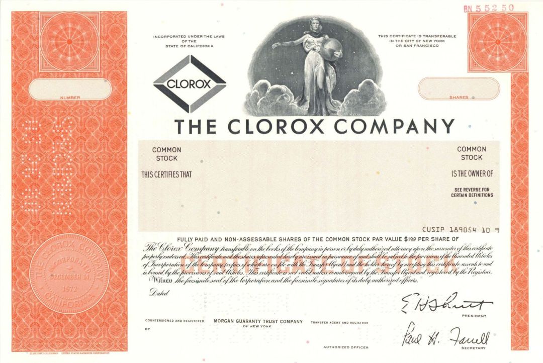 Clorox Co. - Specimen Stocks and Bonds