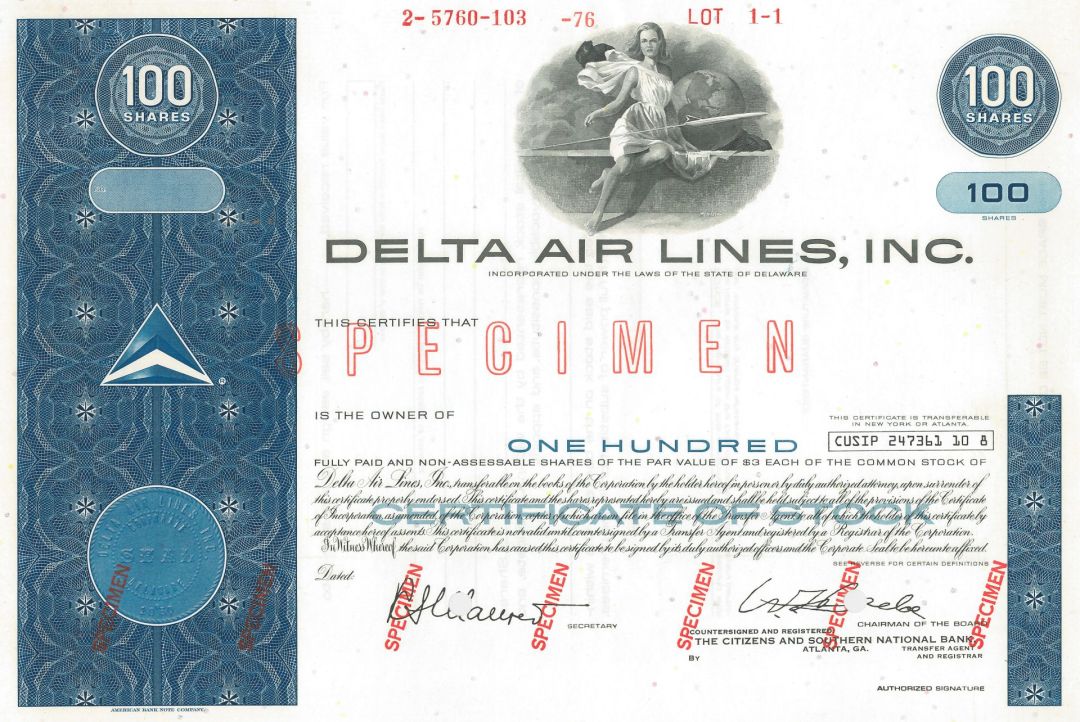 Delta Air Lines, Inc. - Specimen Stock Certificate