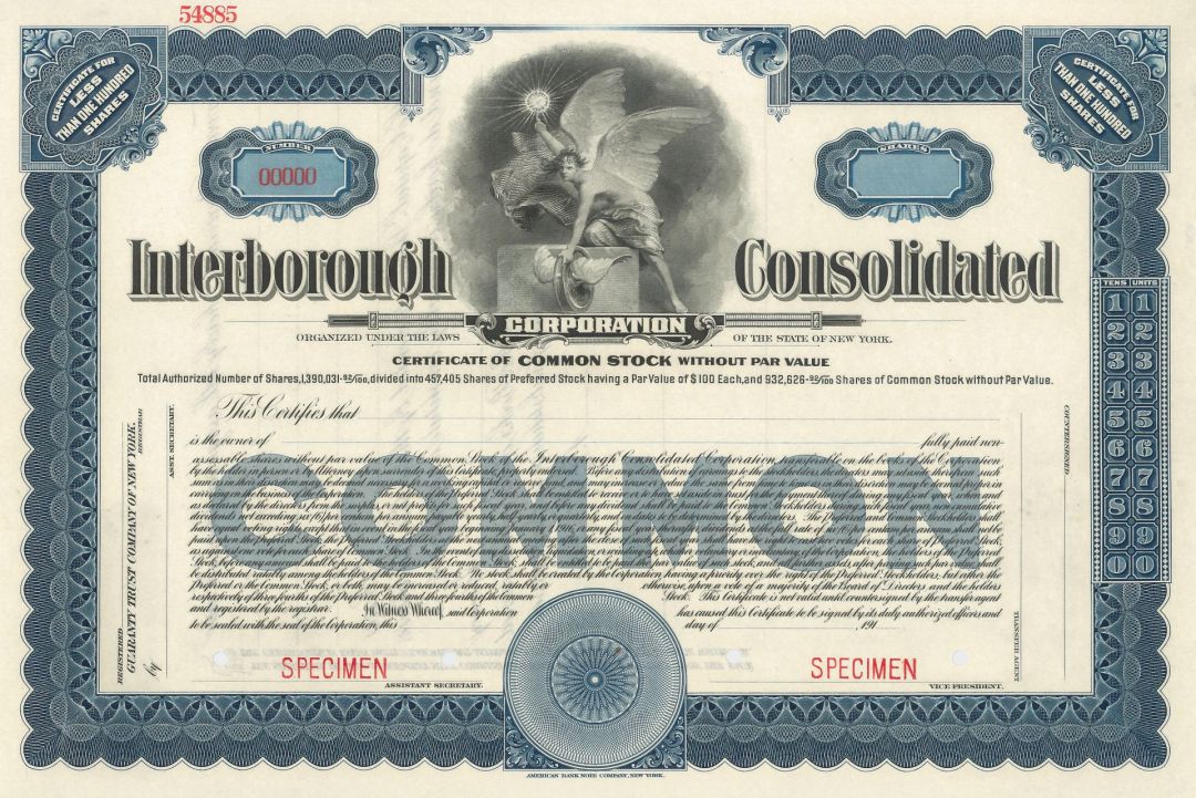 Interborough Consolidated Corporation - Specimen Stock Certificate