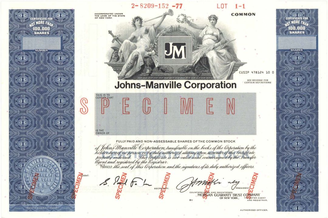 Johns-Manville Corp. - Specimen Stocks and Bonds