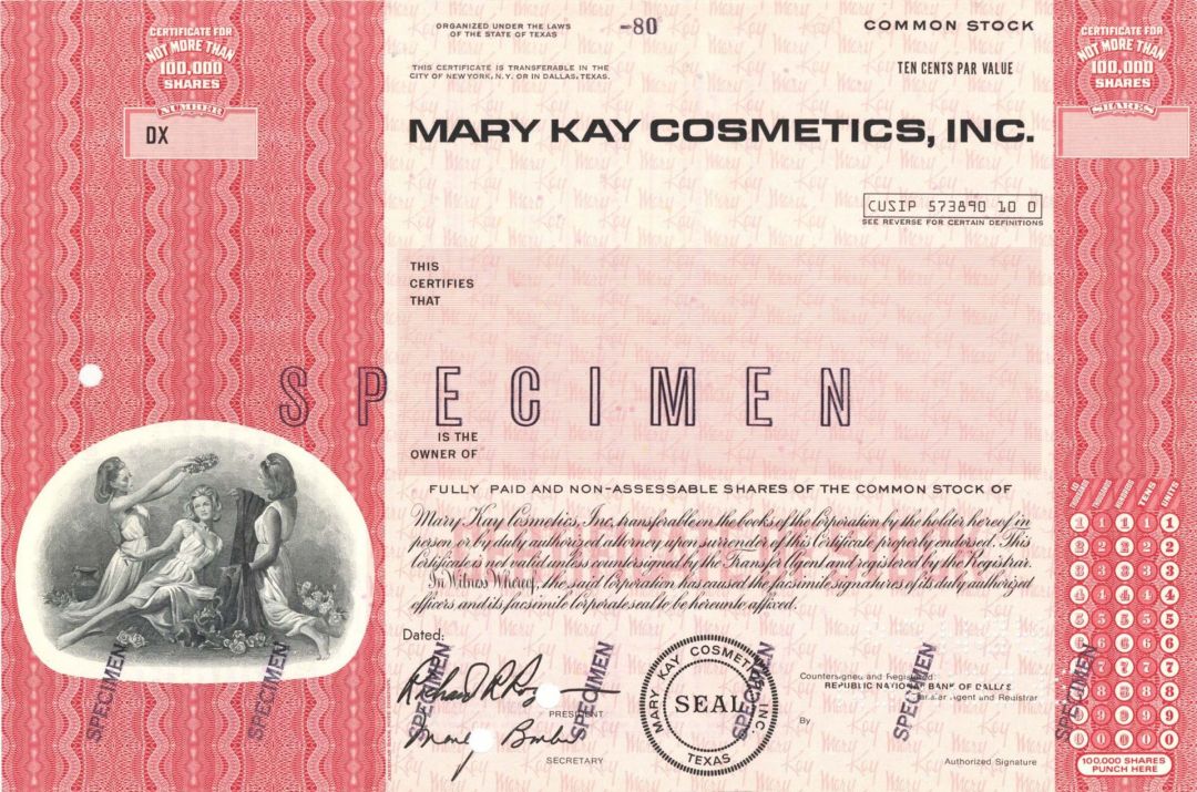 Mary Kay Cosmetics, Inc. - Specimen Stocks and Bonds