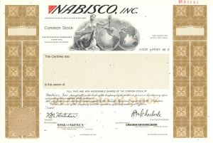 Nabisco, Inc. - circa 1970’s Specimen Stock Certificate